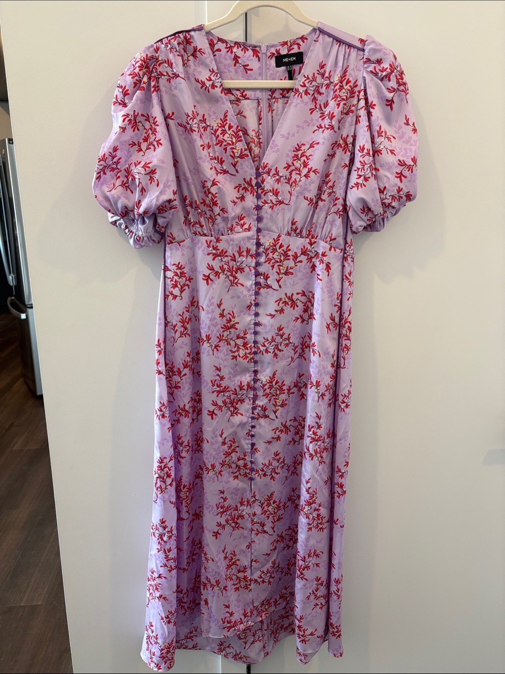 ME+EM Lilac Maxi Dress with Red Floral Print